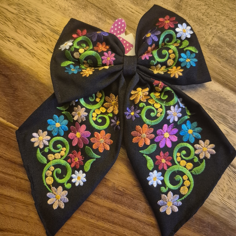 Colorful Embroidered Hair Bow